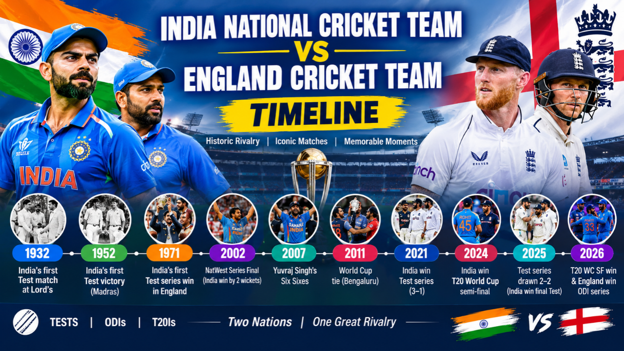 India National Cricket Team vs England Cricket Team Timeline